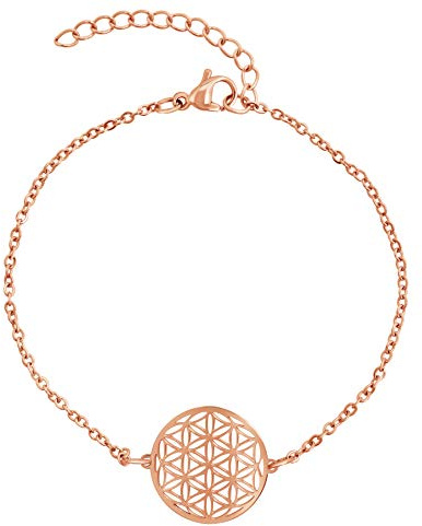Nuoli® Lebensblume Armband Damen (15 + 5cm verstellbar) Blume des Lebens Armkette für Frauen & Mädchen, aus poliertem Edelstahl