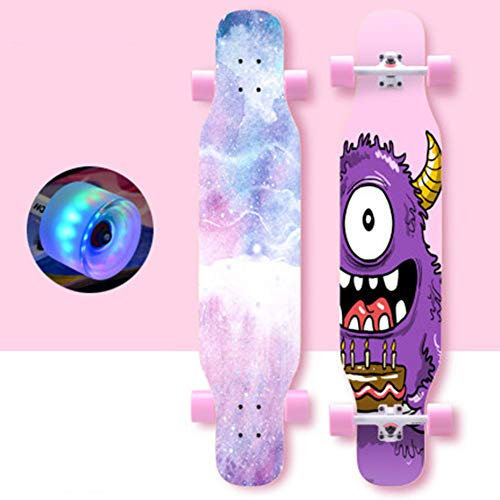 Longboard Kinder Anfänger 43 Zoll Vintage Fancy Cruiser Street Skateboards,Mädchen Jungen Erwachsene Profis Old School Pinsel Street Buntem LED-Lichtrad Surfing Penny Board,Burst