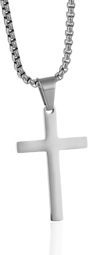 Halukakah Collana con Croce in Argento Sterling 925 per Ragazzi -Piccolo Ciondolo a Croce Placcato Platino con Catena in Acciaio Inossidabile -Completo di Scheda con Messaggio Biblico e Scatola Regalo