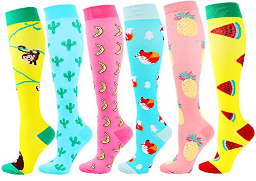 Zingso Calcetines de Compresión (6 pares) para Hombres y Mujeres de 20 a 25 mmHg Medias de Compresión, los Mejores para Atletismo, Carrera, Viajes en avión, Apoyo (S/M, Mezclar Color-6)