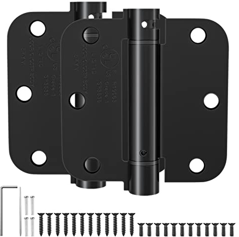 HOSOM Self Closing Door Hinges 3.5 Inch 5/8'' Radius Corners, Spring Hinges for Door, Adjustable Tension for Garage, Front Door, for Left and Right Hand Door, UL Listed, Matte Black 2 Pack