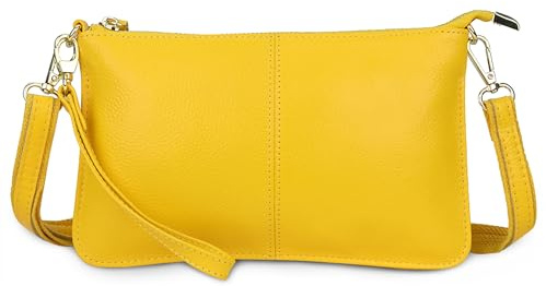 FORRICA Yellow Clutch Bag for Women – Genuine Leather Cross Body Bag, Ladies Small Crossbody Phone Purse for Wedding, Evening & Party