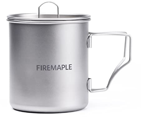 Fire-Maple Tazza in Titanio con Coperchio da Campeggio e Viaggio con Maniglia Pieghevole Ultra Leggero Portatile 600ml Acqua Tazza