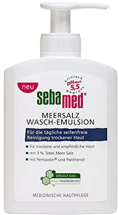 SEBAMED Meersalz Wasch-Emulsion 200 ml, für eine besonders milde Reinigung der trockenen und empfindlichen Haut, wirkt Austrocknung entgegen, mit original Totes Meer Salz Mineralien