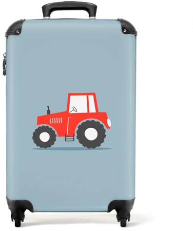 NoBoringSuitcases.com® Koffer Junge Handgepäck Hartschalenkoffer Klein Trolli - Kinder - Bauernhof - Traktor - Fahrzeuge - Rot - 55x35x20cm