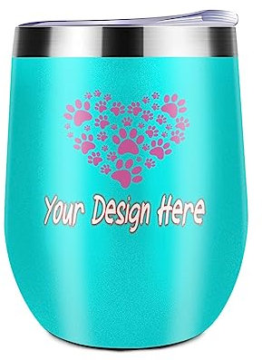 Miujonvy Weinglas Tumbler mit Deckel Text Bilder hinzufügen Doppelwandig Vakuum Edelstahl Reisebecher für Wein Helles Cyan