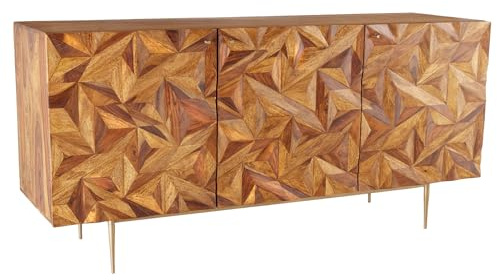 Sideboard Alpine 145cm - Gold Natur - Metall Sheesham handgefertigt robust | Stauraum, hochwertige Verarbeitung, natürliche Holzmerkmale, individuelle Maserung, stabile Konstruktion