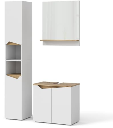 Vicco Badmöbel-Set Marelle, Weiß, 60 cm | besteht aus Waschbeckenunterschrank, Spiegelschrank und Hochschrank