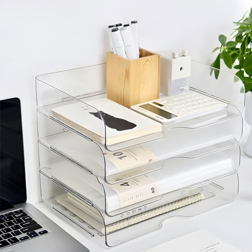 Easyhomie Vierstufige Ablagekorb A4, Multifunktionale Briefablage & Dokumentenablage aus PET Kunststoff, Stapelbare Büro Organizer