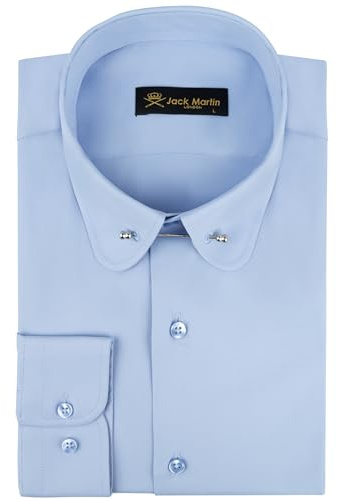 Jack Martin Camisa Hombre Cuello Redondo con Barra | Camisas de Negocios y Camisas Casuales de Corte Ajustado y Manga Larga (Liso Azul,S)
