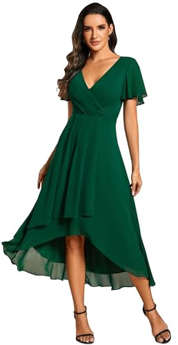Ever-Pretty Women's Chiffon V-Neck Short Wedding Guest Dress with Ruffled Sleeves 02084