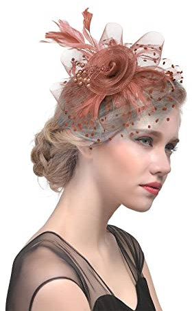 Fascinator Damen, Fascinator Damen Hut Blume Mesh Feder Kopfbedeckung Tea Party Bankett Hüte Cocktail Party Kopfschmuck Frauen Elegant Kirche Hochzeit Haarschmuck Flower Federn Stirnband