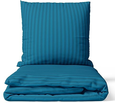 Visaggio Bettwäsche 155x220 cm Premium Mikrofaser Damast Bettbezug Set mit Reißverschluss Gestreift Modern Petrol