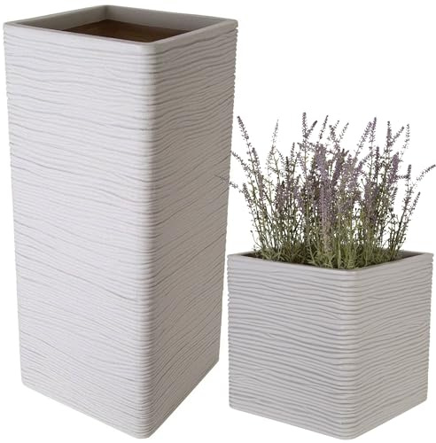 STORM TRADING GROUP Stone Effect Amalfi Square & Tall Flower Planters | Ideal For Home, Balconies, Gardens, Greenhouses & Patios