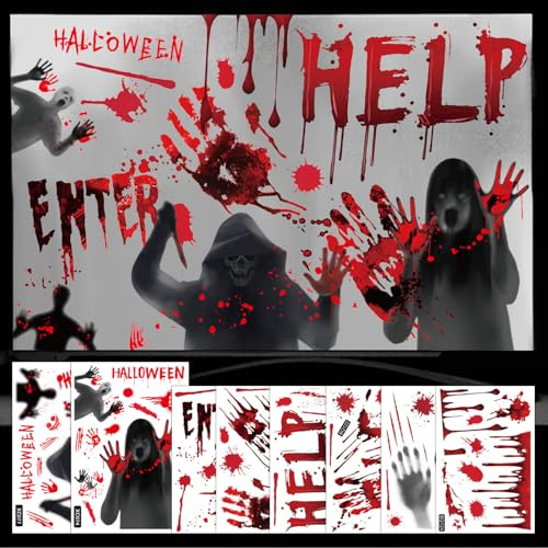 GWAWG Halloween-Fensteraufkleber, Halloween-Fensterdekorationen, gruseliger blutiger Handabdruck, große Aufkleber, Dekoration für Fenster, Wand, Spukhaus, Party, Outdoor, Gartendekoration