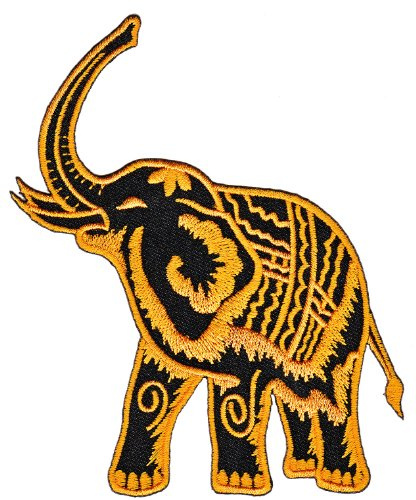 Elefant Gelb Aufnäher zum aufbügeln oder aufnähen Bügelbild Aufbügler für Kleidung gestickter Bügelflicken Applikation Patch Größe 10 x 12,3 cm
