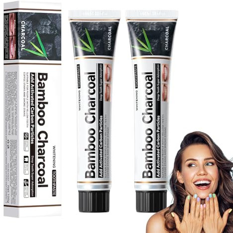 Eazerom 02 2pcs Holzkohle-Zahnpasta,Aktivkohle Zahnpasta,-Natürliche Zahnaufhellung -Bamboo Charcoal Zahnpasta,Black Activated Charcoal Teeth Whitening Toothpaste, Zahnaufhellung
