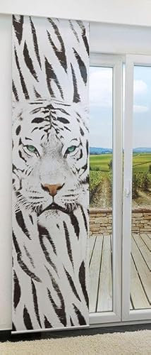 BB-Toy-Trades Flächenvorhang Schiebegardine Schiebevorhang Gardine Vorhang Weiss mit Motiv in Grau/Schwarz BxH 60 x 245cm 1 Stück mit Tiger