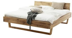 möbelando Massivholzbett >Avalon< Liegefläche 200x200 cm in Wildeiche mit durchgehendem Massivholzfuß, modernes Design, angeschrägtem Kopfteil, hohe Stabilität, Stellmaß - 213x90x213cm (BxHxT)