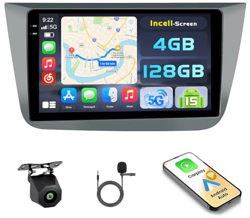 Hikity 4G+128G Android 15 Radio Coche Seat Altea 2004-2015 9 CarPlay | Android Auto Inalámbrico. BT. GPS. WiFi. FM/RDS. Cámara+MIC. Incell Touchscreen