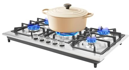 Cuisinière à gaz avec 5 brûleurs, plaque de cuisson à gaz encastrable, 5 feux, gaz naturel, 5 zones encastrables, pour camping, camping-car, cuisine commerciale