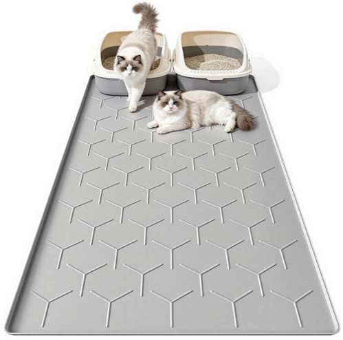 Bulkniu Silicone XL Cat Litter Mat, 28X40, Raised Edge Waterproof, Grey | Litter Trapping & Recycling, Easy to Clean, Non-Slip, Durable Safe & Odorless, Paw Friendly