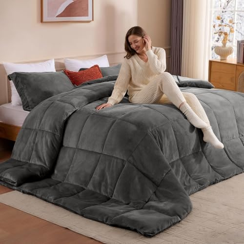 STWIENER Super King Comforter Duvet Insert 120x98 - Marshmallow Comforter, Plush Fluffy Heavy Winter Flannel, Extra Large Breathable Microfiber with 8 Corner Tabs, All Seasons Warm Bedding (Grey)