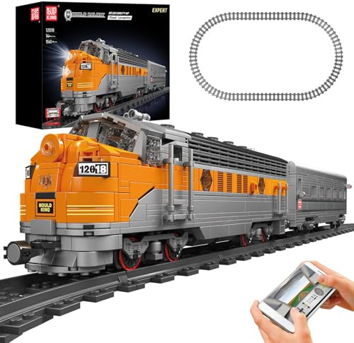 Mould King 12018 Train Building Blocks Sets, Remote/App Control EMD F7 Internal Combustion Locomotive Kits, Scale Model with Tracks for Adults(1541 PCS)