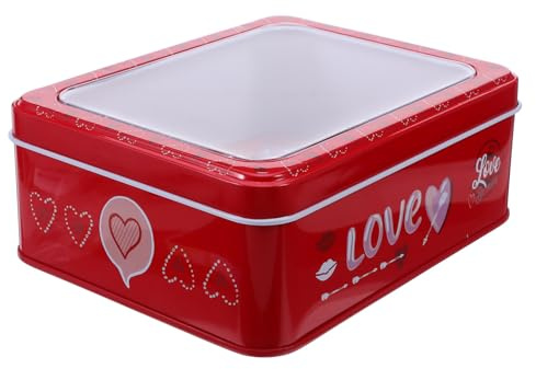 FONDOTIN Scatola per Biscotti in Latta Rossa con Coperchio Ermetico Contenitore Regalo San per Dolcetti e Caramelle Scatola Decorativa Portatile per Feste e Conservazione Dolci