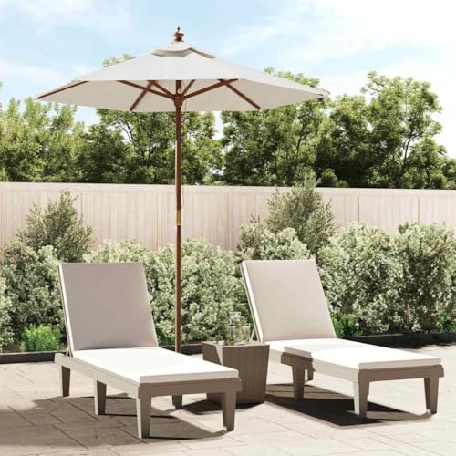 Parasol en bois dur, couleur sable, tissu en polyester UV, diamètre : 196 x 231 cm, mât de 38 mm, pour jardin, terrasse, balcon, extérieur, ventilation, système de poulie, protection solaire durable