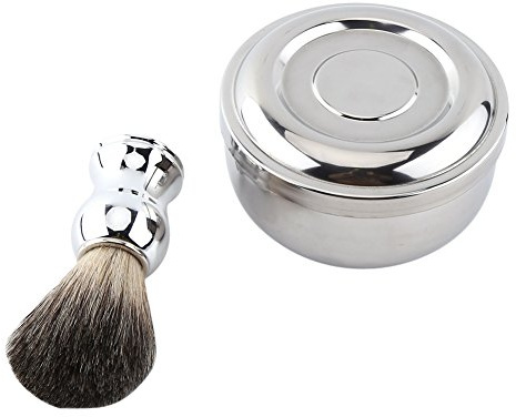 Ciotola per tazza di sapone barba in lega Almeigrity con coperchio manico in argento spazzola per capelli in tasso sintetico kit di strumenti per rasatura uomo