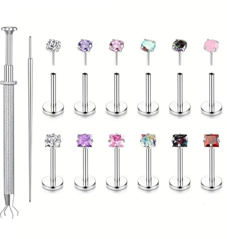 14 St Näsringstift, Formade Med Runda Fyrkantiga Cz-Piercing Smycken I Silverfärg, Septum för örhängen 316l Stål