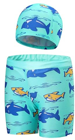 kitcorn Maillot de Bain Garcon avec Bonnets de Bain Short de Bain Anti UV Enfant pour Piscine Plage