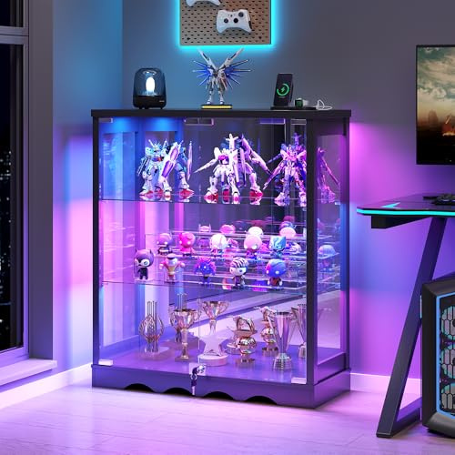 TAGELIER Glasvitrine mit LED-Beleuchtung & Verstellbaren Regalen
