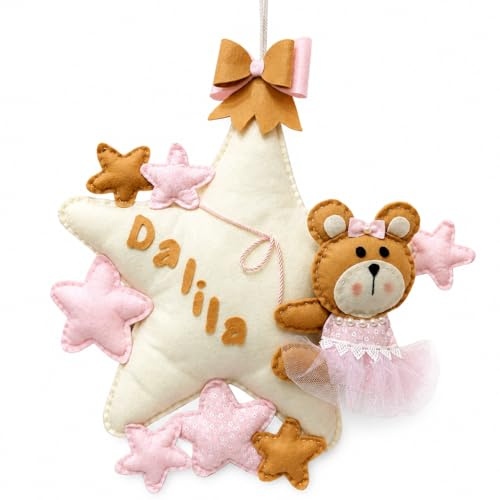Generico Fiocco Nascita Teddy Stella | Orsetto Personalizzabile | Fiocco Nascita Bimbo e Bimba in Pannolenci (Rosa)