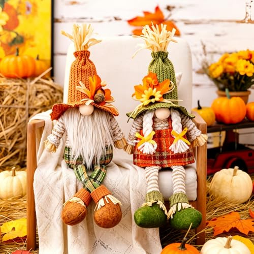 SKIKHN Herbstdeko Wichtel,2 Stück mit Sonnenblume Eichel Ahornblatt,43 cm Autumn Decoration GNOME, Herbst Wichtel,Plüsch Elfe Puppe Herbstdeko Innen,Herbstdeko Tisch Für Home Wohnzimmer Erntedankfest