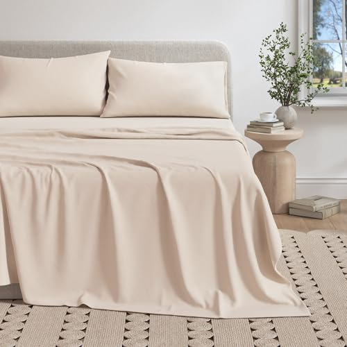 Great Bay Home Extra Soft Heather Jersey Knit (T-Shirt) Sheet Set Soft, Comfortable, Cozy All-Season Bed Sheets Carmen Collection (Queen, Oatmeal)