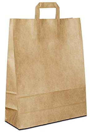 Papiertüten Braun mit Flach-Henkel I 50 Stk. 26+12x35cm I Papiertragetasche für Einzelhandel, Hochzeit, Geburtstag, TO-GO I Geschenktüten aus Kraftpapier I HUTNER