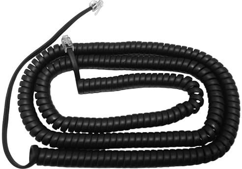 The VoIP Lounge 25 Foot Flat Black Long Handset Receiver Curly Phone Cord with Long Lead