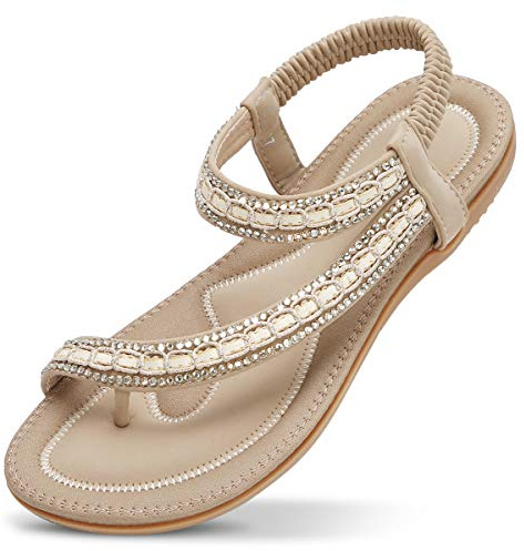 Zoerea Damsandaler sommar platta kvinnor bohemia sandaler strand sommarskor tåseparator, - Beige - 40 EU