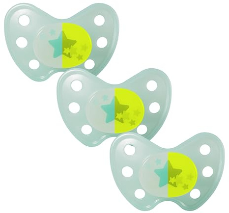 dentistar Night Latex Schnuller 3er-Set – Größe 3, ab 14 Monate – Zahn- & kieferfreundlicher Leuchtschnuller für die Nacht – Türkis mit Stern-Motiv, leuchtet im Dunkeln – Made in Germany
