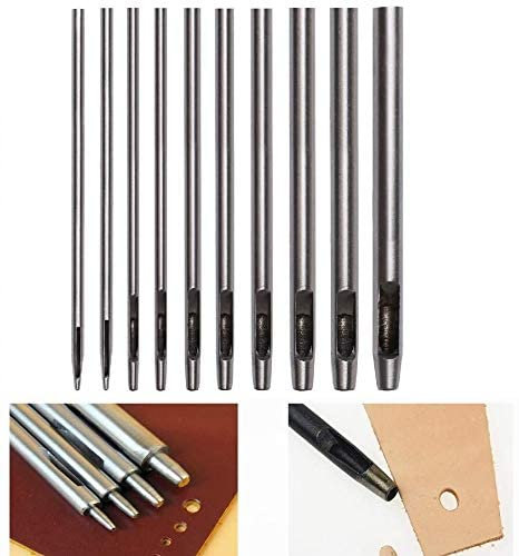 kuou 10 Pcs Hole Punch Cutter, 0.5mm-5.0mm Round Steel Hollow Punch Set for Leather Watch Band Canvas Eyelet Paper Plastics