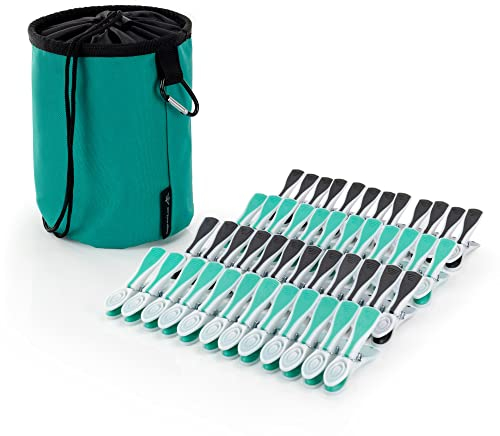 Hangerworld Set Premium Turquoise Peg Bag & Plastic Soft Grip Clothes Pegs Hanging Pegs Basket (48 Pegs, Turquoise)