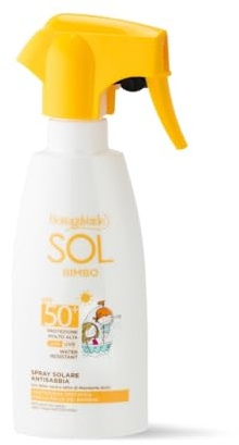 Bottega Verde - Spray Solare Antisabbia SOL Bimbo SPF 50+, 250 ml, Protezione Molto Alta per Bambini, con Aloe Vera e Latte di Mandorle Dolci, Texture Leggera, Resistente all’Acqua