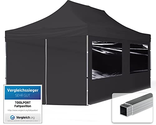 TOOLPORT Tente Pliante 3x6 m - 4 côtés Aluminium Barnum Chapiteau Pliant Tonnelle Stand Paddock Réception Abri PES300 Noir