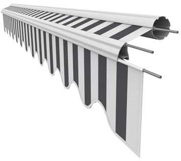 VANA Markisenstoff mit Volant für 4 x 3 m Markisen Ersatzstoff Markisentuch Bespannung Sonnenschutz fertig genäht Maß Tuch 3,83 x 3 m Volant 3,83 x 0,21 m Design SPD023