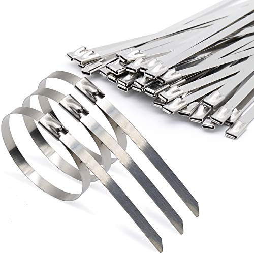 100 Pcs Metal Cable Ties,Tight Stainless Zip Ties 4.6 * 300mm, MgcTolBox Cable Ties Heavy Duty for Exhaust Repair,Cable Management,Heat Wrap for Headers (300mm)
