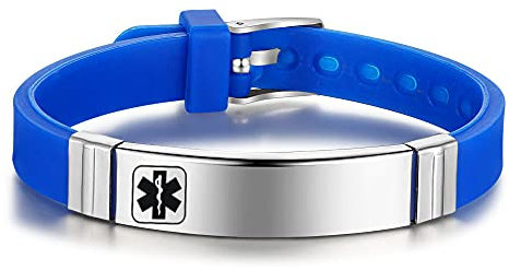Glooraca Personalizzazione SOS Bracciale medico regolabile per uomo e donna Acciaio inossidabile e silicone Avviso medico ID medico Incisione gratuita