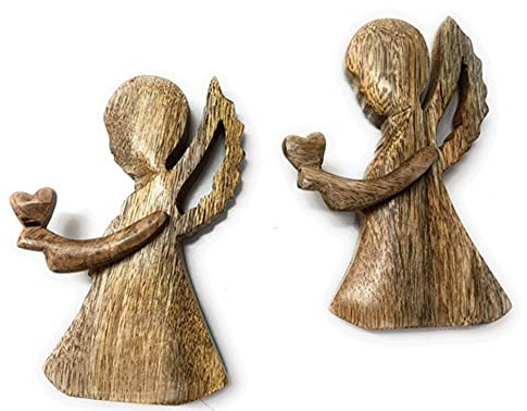 Holz Engel mit Herz in Hand H 17cm x 12cm x 2,5cm Denkfigur Schutzengel