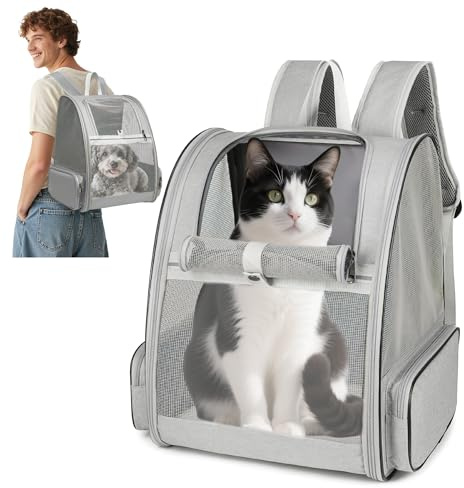 ALLSOPETS Hunderucksack Atmungsaktiver Haustier Rucksack für Kleine Katzen Hunde Welpen Faltbarer Katzenrucksack mit Sicherheitsgurten Ideal für Reisen Wandern Outdoor (Hellgrau)